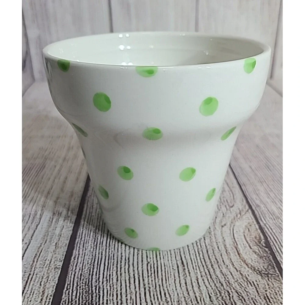 Pier 1 Imports Polka Dot Flowerpot 2 Cup Measuring Cup White Green Stoneware
